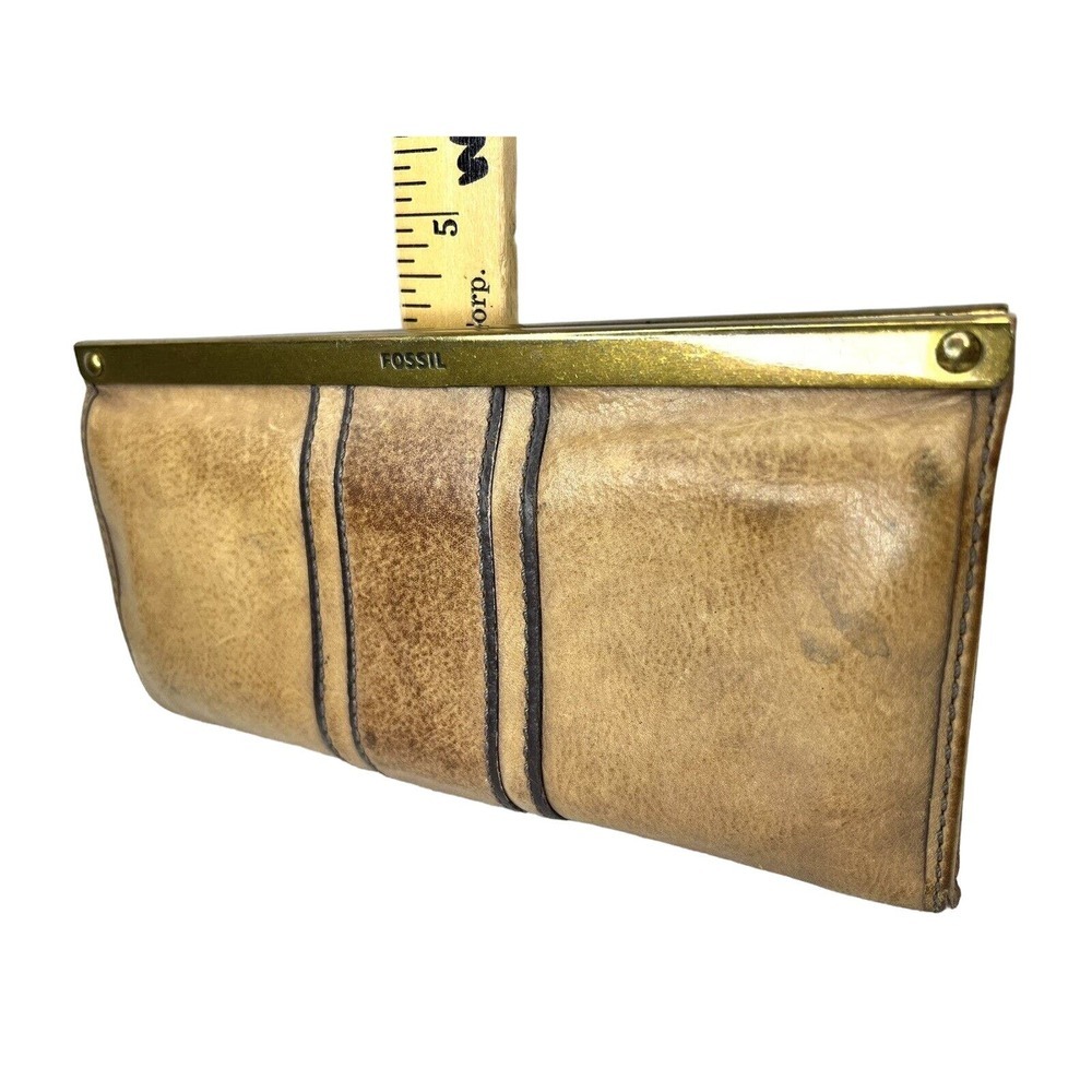 Fossil Chestnut Brown Kayla Leather Wallet Billfold Accordion Style Clasp